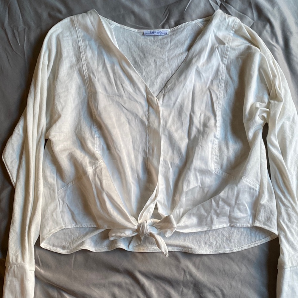 Zara long sleeved tie front blouse